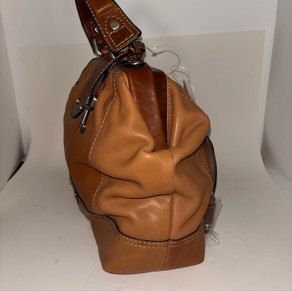Fossil Paloma Frame Doctor Satchel Brown Leather Bag Turnlock Key Charm - Picture 10 of 13